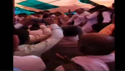 Caught on camera: Stage collapses at a BJP event in Uttar Pradesh's Sambhal, party leaders injured