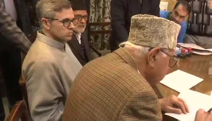 Farooq Abdullah files nomination papers for Srinagar Lok Sabha seat