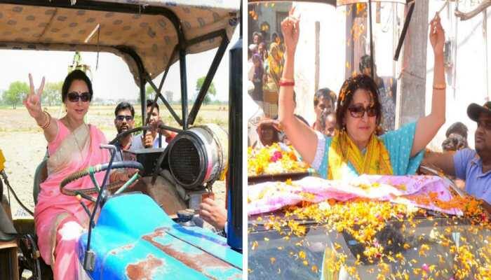 Hema Malini ditches Mercedes, climbs on tractor for Lok Sabha 2019 election campaigning