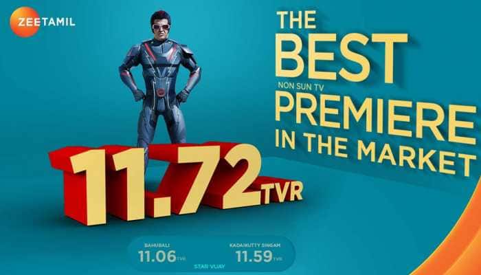 2.0 makes history as Zee Tamil&#039;s highest rated movie premiere; channel ranks as 7th most watched channel in the country