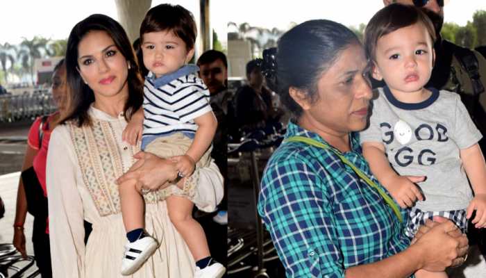 Sunny Leone&#039;s adorable twin boys hog the limelight at airport—See Pics