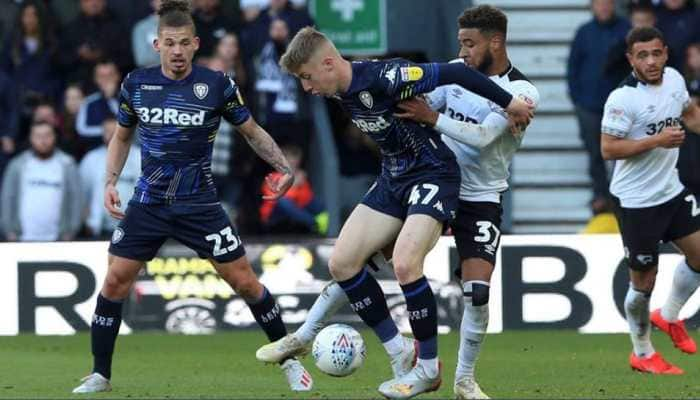 Leeds United win 1-0 at Derby County in playoff semi-final first leg