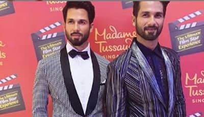 Shahid Kapoor poses with his wax statue in Singapore
