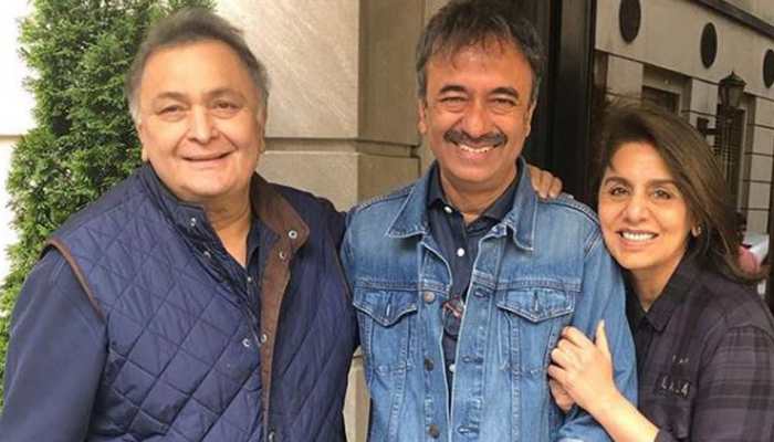 Rishi Kapoor, Neetu Kapoor discuss movies with Raj Kumar Hirani in New York