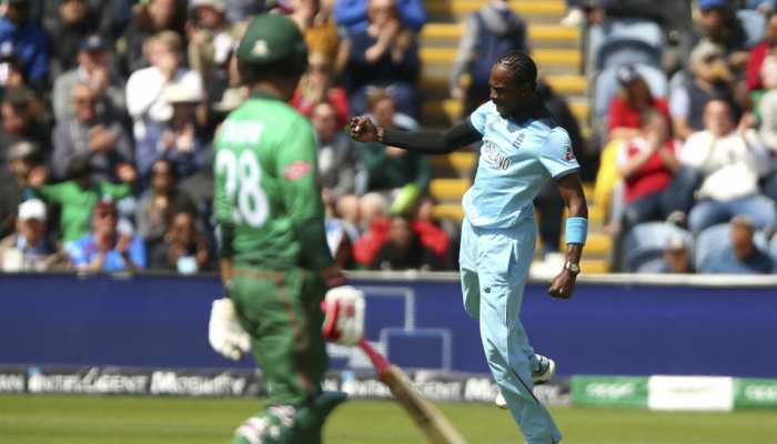 Watch - Jofra Archer&#039;s scorcher takes off Soumya Sarkar&#039;s bails, ball lands beyond boundary for &#039;six&#039;