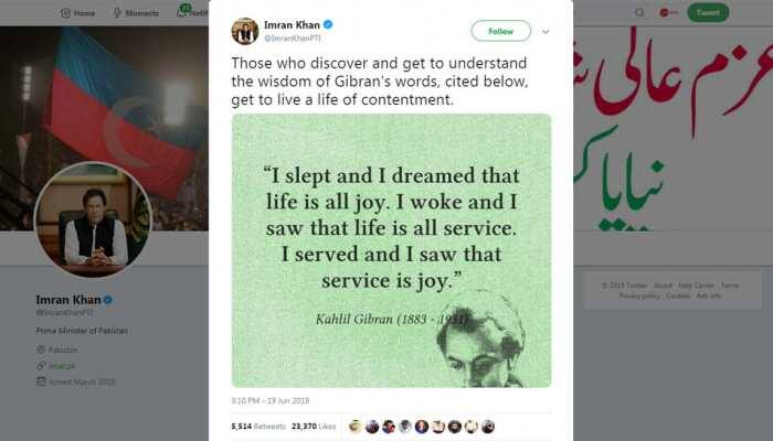 Pakistan PM Imran Khan goofs up again, attributes Rabindranath Tagore's quote to Khalil Gibran; Twitter tears him apart