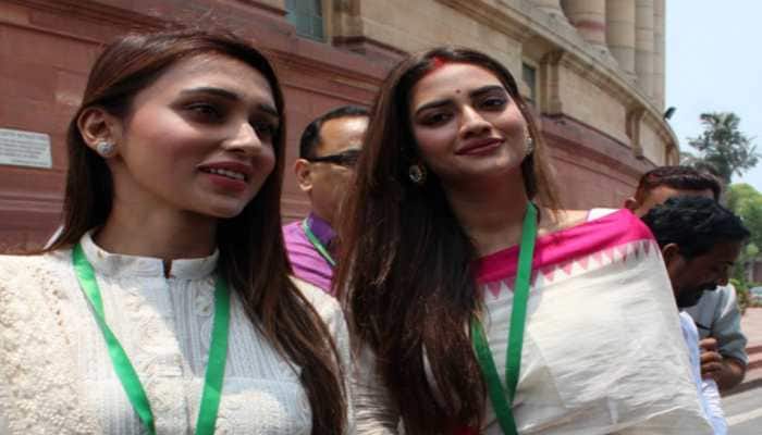 TMC&#039;s Nusrat Jahan, Mimi Chakraborty take oath as MPs a week after others