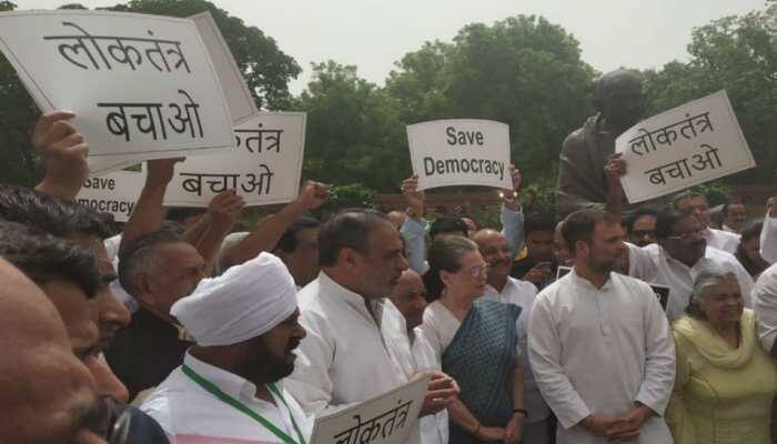 Congress stages protest outside Parliament, alleges democracy undermined in Karnataka and Goa