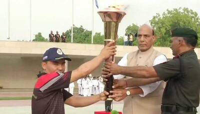 Defence Minister Rajnath Singh lights ‘Victory Flame’ from National War Memorial
