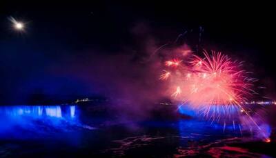 Niagara Falls lights up in brilliant blue to celebrate NATO's 70th anniversary