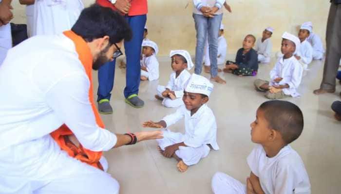 Jan Ashirwad Yatra: Yuva Sena president Aditya Thackeray meets children of farmers who committed suicide 