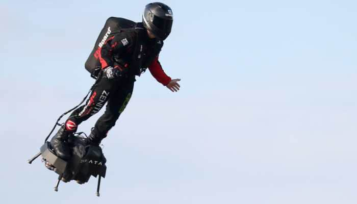 French &#039;Flying Man&#039; Franky Zapata crosses English Channel on jet-powered hoverboard