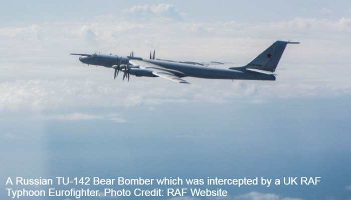UK Typhoon Eurofighters intercept 5 Russian warplanes including Sukhoi Su-27B jets, TU-142 Bear Bomber near Estonia UK Typhoon Eurofighters intercept 5 Russian warplanes including Sukhoi Su-27B jets, TU-142 Bear Bomber near Estonia
