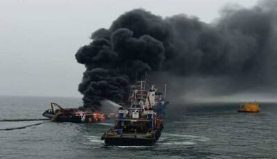 Watch: Offshore Support Vessel catches fire, Indian Coast Guard rescues crew