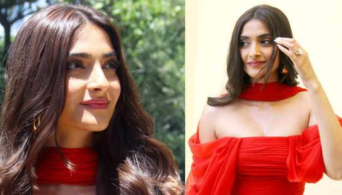 Sonam Kapoor stuns in a red outfit during &#039;The Zoya Factor&#039; trailer launch—Pics