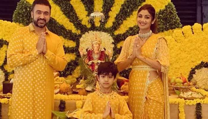 Shilpa Shetty reserves a yellow welcome for Ganpati