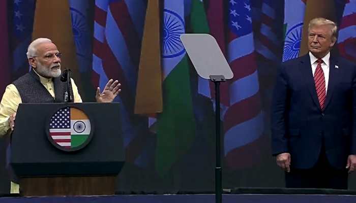 Modi&#039;s aggressive statement well received by 59,000: Trump on Kashmir as Imran looks on