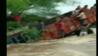 Narrow escape for students as truck carrying them veers off flooded road in Rajasthan - WATCH