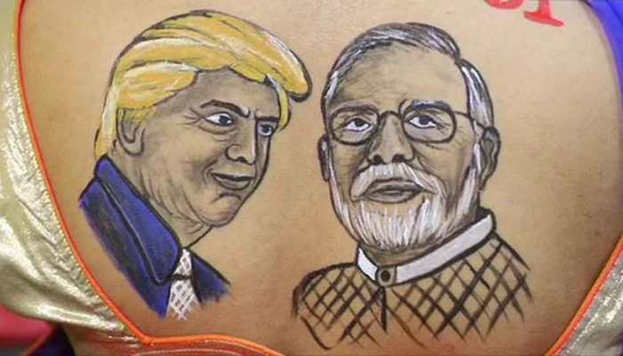 Surat women flaunt body paint tattoos featuring PM Narendra Modi, Donald Trump during Navratri preparations