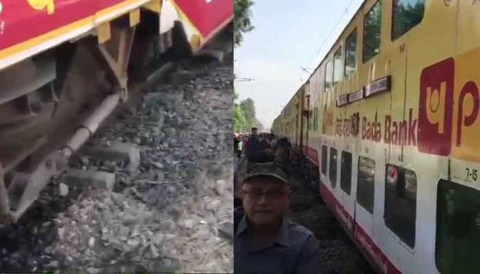 Two coaches of Lucknow-Delhi double-decker train derail in UP, no injuries reported Two coaches of Lucknow-Delhi double-decker train derail in UP, no injuries reported