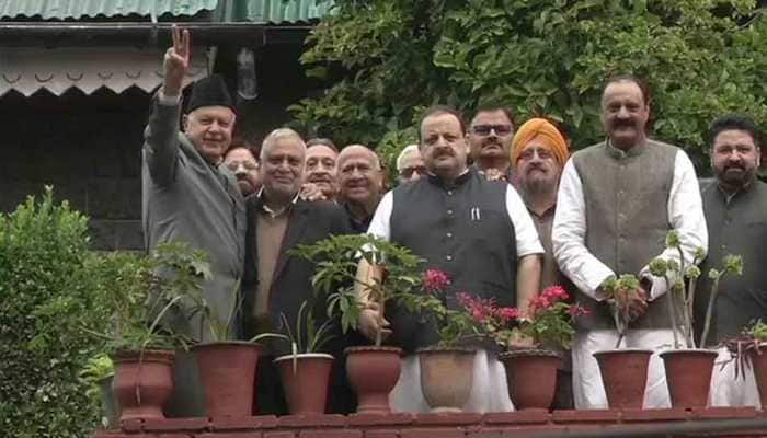 NC delegation meets former J&amp;K CM Farooq Abdullah at his Srinagar residence