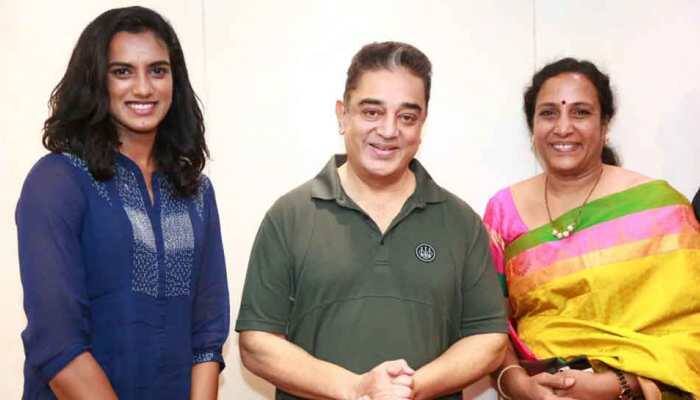 PV Sindhu meets Kamal Haasan in Chennai