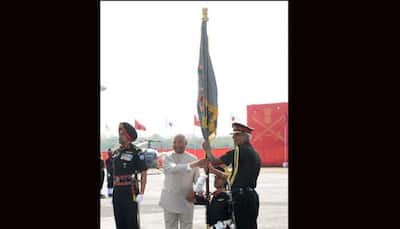 President Ram Nath Kovind presents colour to Army Aviation Corps