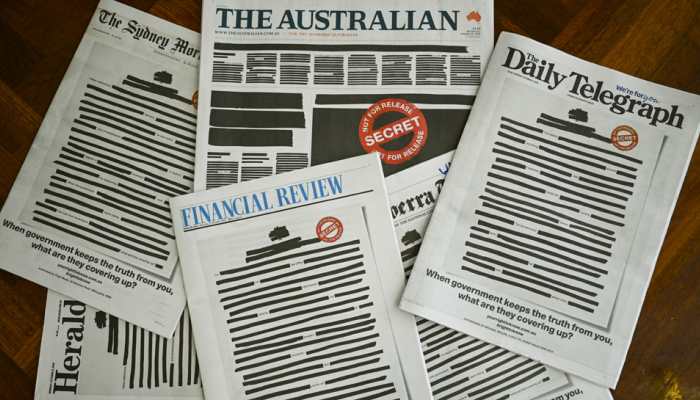 Australian newspapers  black out front pages to protest media curbs