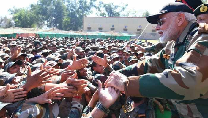 Prime Minister Narendra Modi celebrates Diwali with soldiers near LoC in J&amp;K&#039;s Rajouri