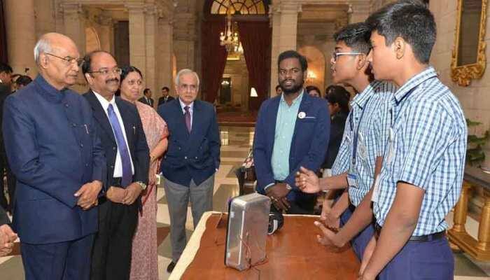 Govt school students showcase biometric EVM concept to President Ram Nath Kovind
