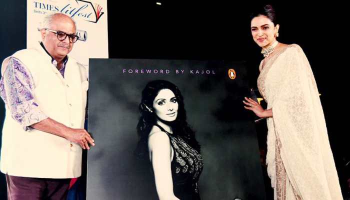 Deepika Padukone, Boney Kapoor unveil the cover of Sridevi&#039;s biography 