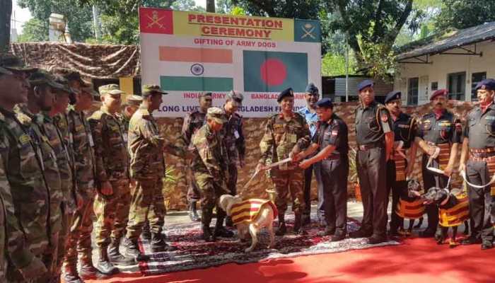 Indian Army hands over explosive detective dogs to Bangladesh Army