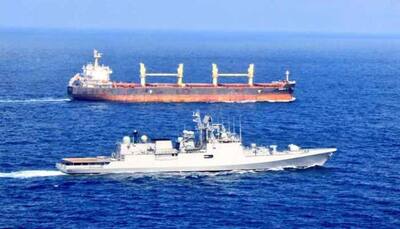 Indian Navy Ship Trikand escorts UN merchant ship transporting relief material to Kenya