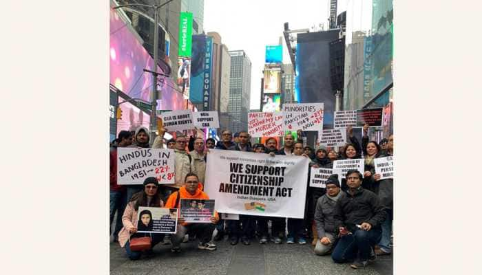 Indian-Americans hold demonstration at Times Square in US in support of Citizenship Amendment Act