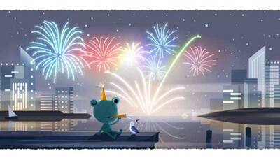 Google doodle welcomes new year with the weather frog and fireworks
