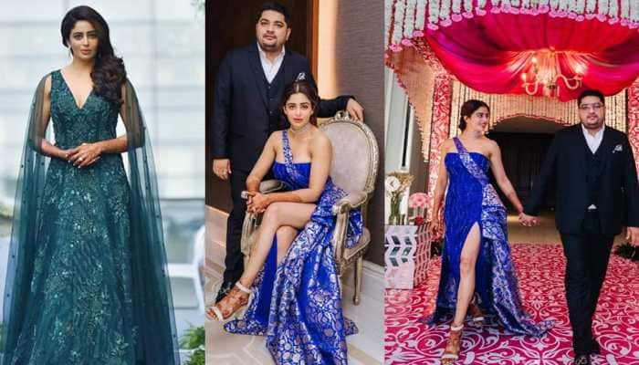 TV actress Nehha Pendse stuns in a thigh-high slit electric blue gown at her reception—See pics