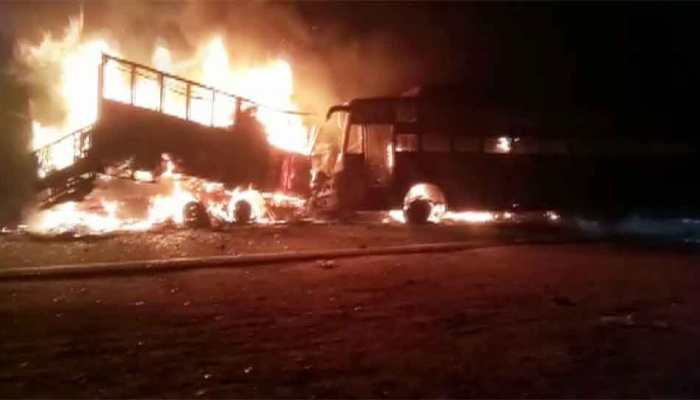 Bus carrying 43 passengers rams into truck in Kannauj, catches fire; several dead