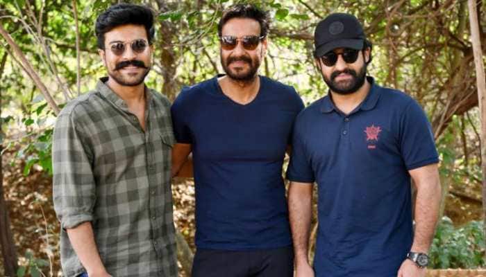 Rajamouli&#039;s RRR: This pic of Ajay Devgn with Ram Charan and Jr NTR is breaking the internet