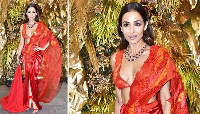 Entertainment News: Malaika Arora raises the temperature in a red hot modern saree look at Armaan Jain&#039;s reception 