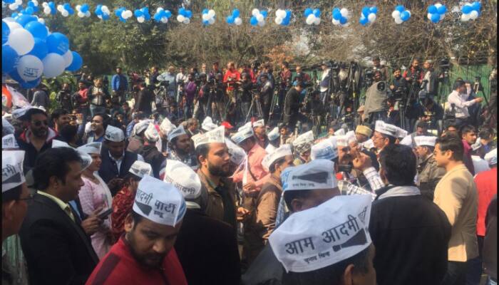 AAP workers celebrate victory in Delhi Assembly election 2020