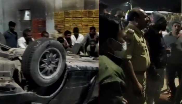 1 dead, 5 injured after speeding car falls off flyover in Hyderabad 1 dead, 5 injured after speeding car falls off flyover in Hyderabad