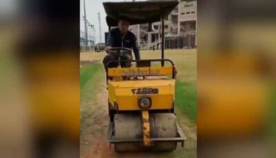 Mahendra Singh Dhoni turns a pitch curator in Ranchi, operates roller