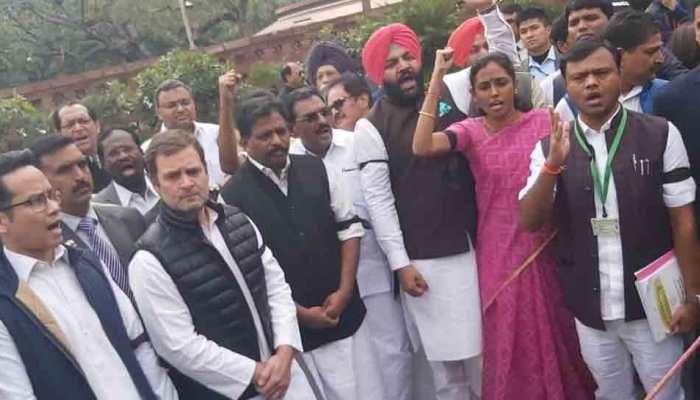 Rahul Gandhi leads protest outside Parliament against suspension of MPs, Delhi riots