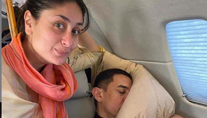 Kareena Kapoor shares in-flight pic with Aamir Khan but it&#039;s his pillow which hogs the limelight!