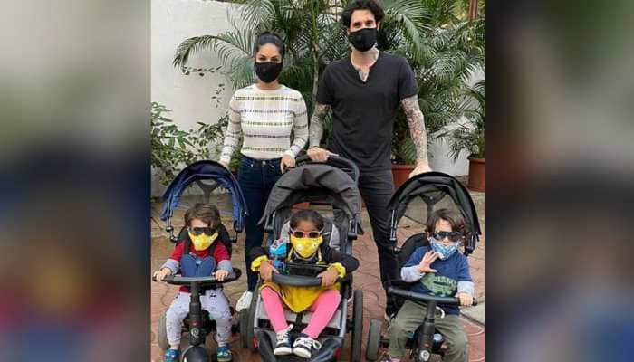 Sunny Leone and Daniel Weber are training kids to wear masks to deal with coronavirus 