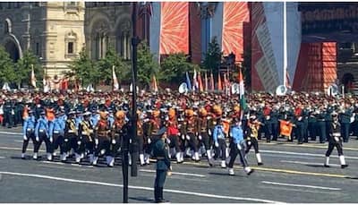 Indian Armed Forces Tri-Service Contingent marches at Red Square in Moscow as part of 75th Victory Day Parade of World War II