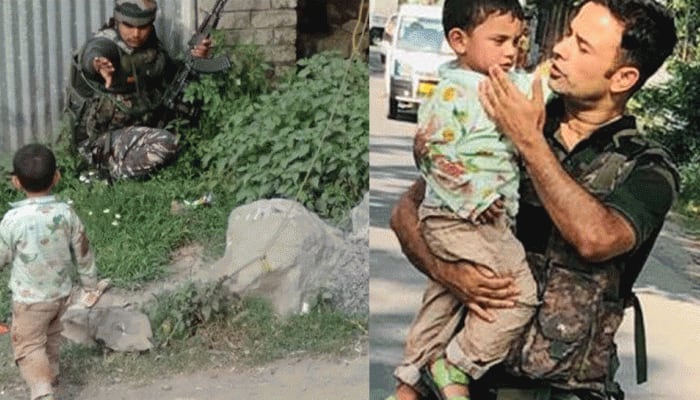 3-year-old boy saved by J&amp;K policeman from getting hit by bullet during Sopore encounter; pic goes viral