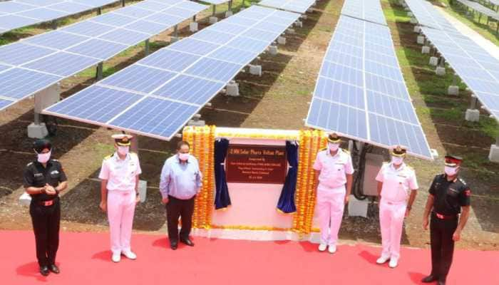 Indian Navy Vice Admiral Ajit Kumar inaugurates 2 mega watt solar plant at Naval Station Karanja, Uran