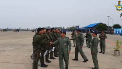 IAF Chief welcomes Rafale fighters, pilots at Ambala airbase, jets accorded ceremonial water salute: Watch video