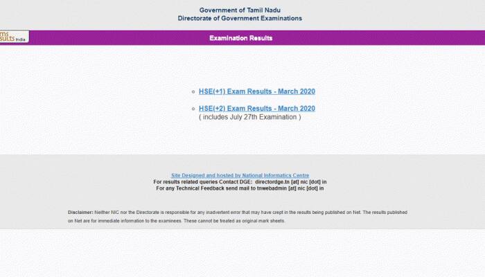 Tamil Nadu Plus 2 arrears, HSE +2 arrears Results 2020 declared, pass percentage on tnresults.nic.in, dge.tn1.gov.in